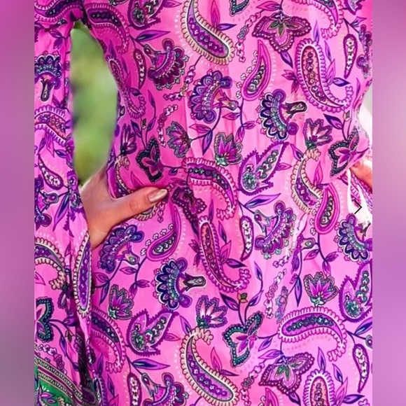 Sun & Sand Pink Paisley Flowy Butterfly Sleeve Summer Beach Pool Cover-Up - Picture 4 of 4